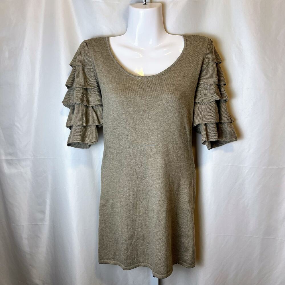 Spring & Clifton Women’s Tiered Ruffle Sleeve Sweater Dress Cashmere Silk Luxury